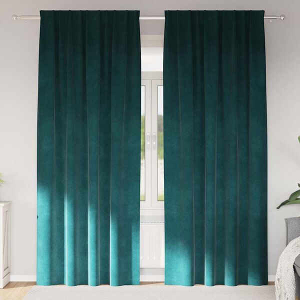 vidaXL M&ouml;rkl&auml;ggningsgardiner 2 pcs M&ouml;rkgr&ouml;n 140 x 225 cm Sammet