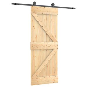 vidaXL Skjutd&ouml;rr Naturlig och svart 85 x 210 cm Massiv furutr&auml;d&ouml;rr