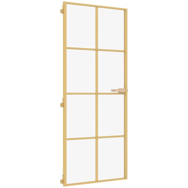 vidaXL Innerdörr guld 93x201,5 cm härdat glas och aluminium slim