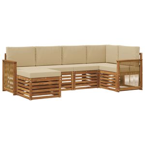 vidaXL Sektionsoffgrupp 5 pcs Naturlig Massivt akaciatr&auml; och polyester