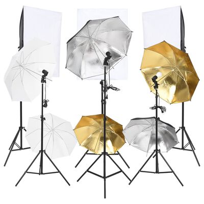 vidaXL Studiobelysningssats med softboxar och paraplyer 6 st