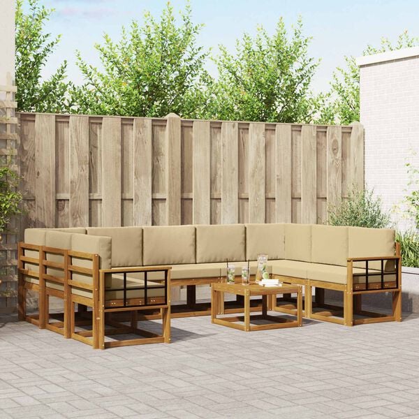 vidaXL Utomhussoffset med kudde 10 pcs Naturlig och Beige