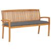 vidaXL Stapelbar tr&auml;dg&aring;rdsb&auml;nk med dyna 159 cm massiv teak