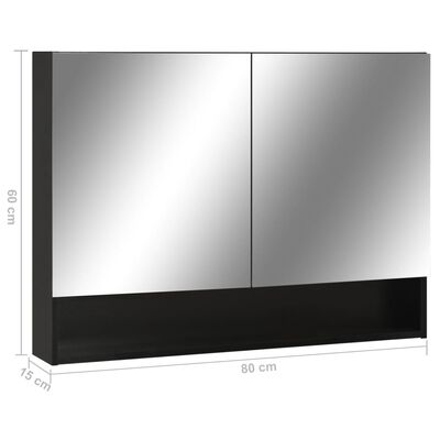 vidaXL LED-Spegelskåp för badrum svart 80x15x60 cm MDF