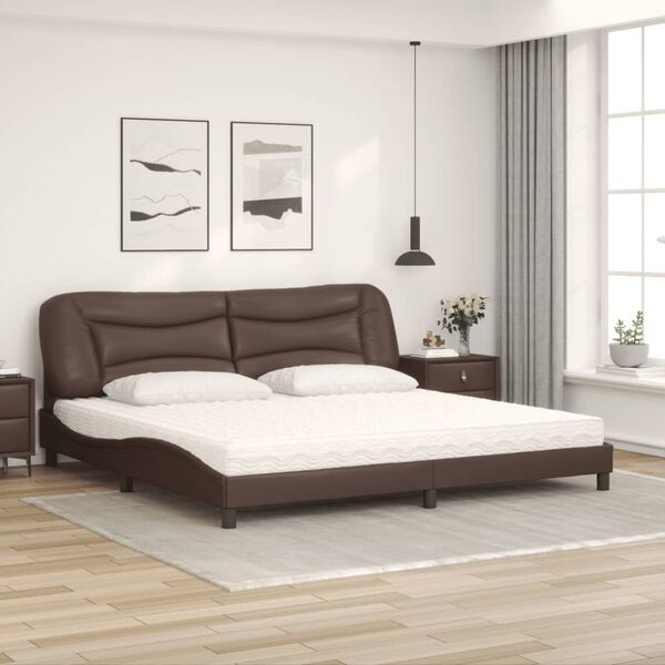vidaXL Bed with Mattress "Hvar" Brown 200x200 cm Faux Leather