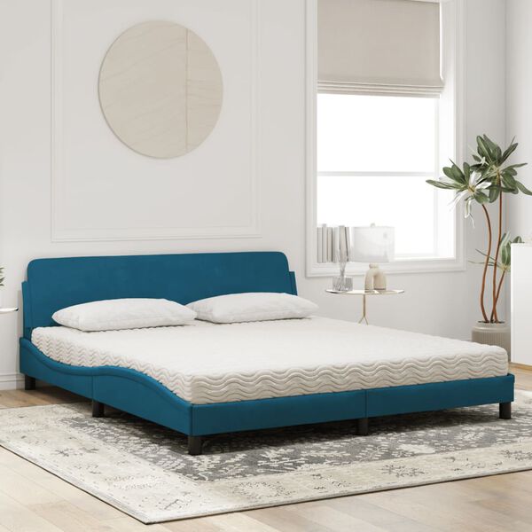 vidaXL Bed with Mattress "Dover" Blue 180x200 cm Velvet