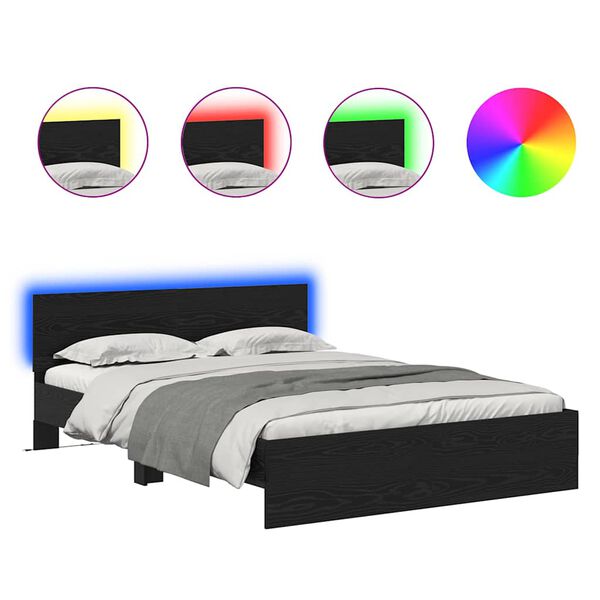 vidaXL S&auml;ngram med LED -remsljus Svart Ek 150 x 200 cm Konstruerat tr&auml;