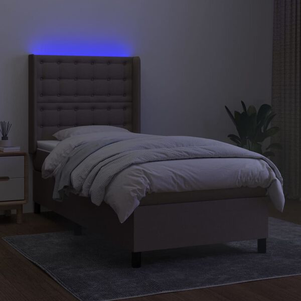 vidaXL Rams&auml;ng med madrass & LED taupe 90x190 cm tyg