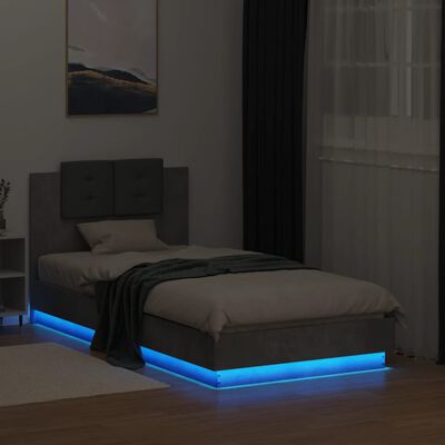 vidaXL Sängram med huvudgavel och LEDs betonggrå 90x190 cm
