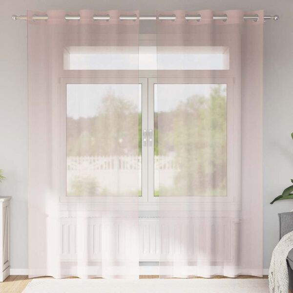 vidaXL Voile gardiner med genomföringar 2 st ljusrosa 140x225 cm