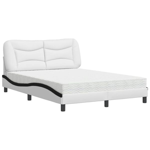vidaXL Bed with Mattress "Hvar" White and Black 140x190 cm Faux Leather