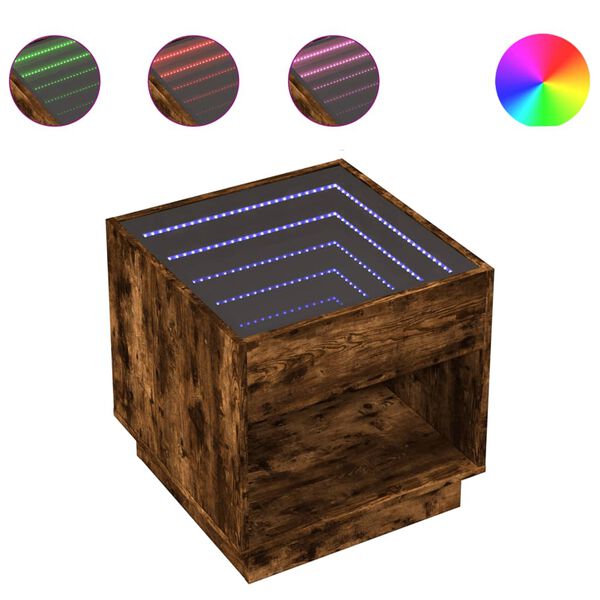 vidaXL Sängbord med Infinity LEDs rökfärgad ek 50x50x50 cm
