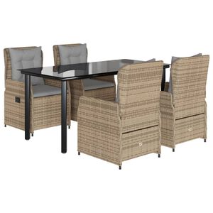 vidaXL Matgrupp f&ouml;r tr&auml;dg&aring;rden med dynor 5 delar beige konstrotting