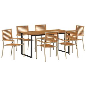 vidaXL Tr&auml;dg&aring;rdsm&ouml;belset 7 st Beige Massivt Akaciatr&auml;