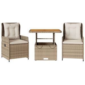 vidaXL Bistrogrupp med dynor 3 delar beige konstrotting