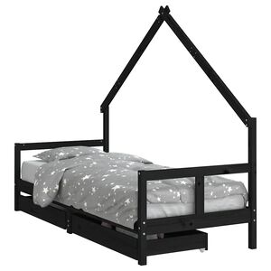 vidaXL S&auml;ngram f&ouml;r barns&auml;ng m. l&aring;dor svart 80x200 cm massiv furu