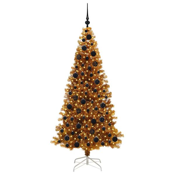 vidaXL Julgran med 300 LED-lampor med stativ Guld 180 cm PET