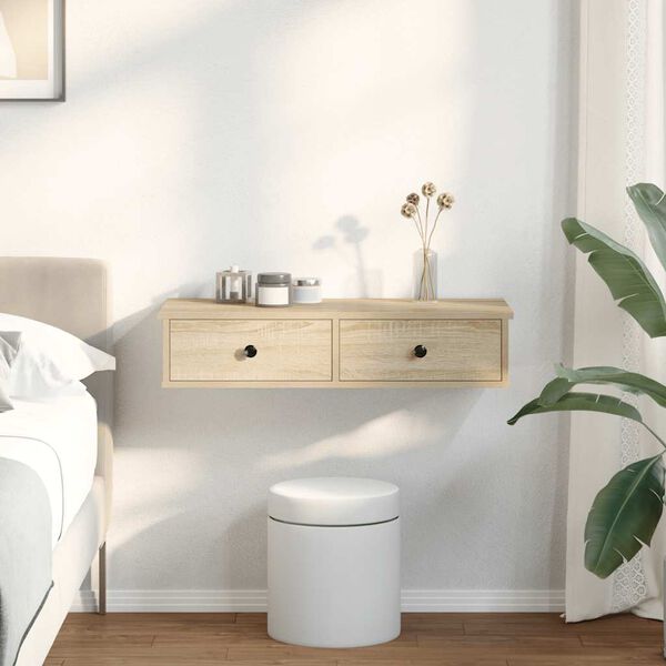 vidaXL Vägghylla med lådor sonoma-ek 80x34x17 cm konstruerat trä