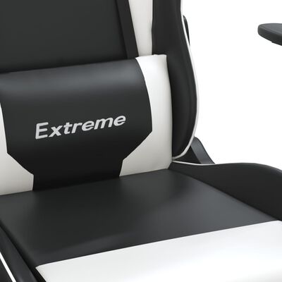 vidaXL Gamingstol med massage och fotstöd svart och vit konstläder