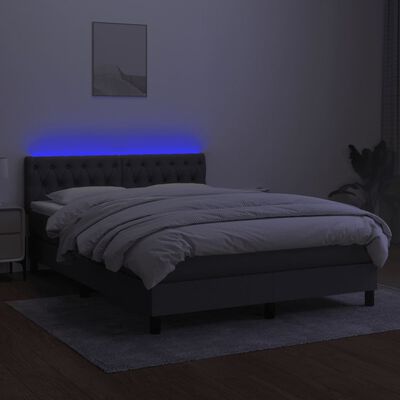 vidaXL Ramsäng med madrass & LED mörkgrå 140x200 cm tyg