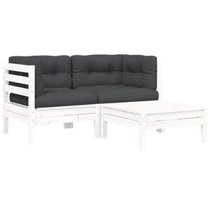 vidaXL Loungegrupp med dynor 3 delar vit massiv furu