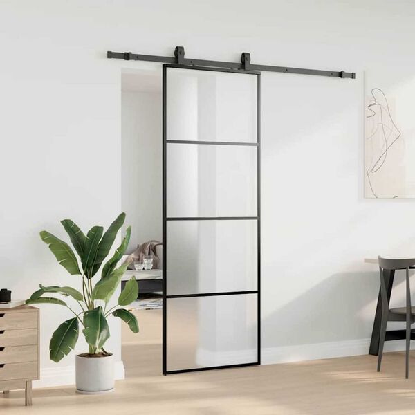 vidaXL Skjutd&ouml;rr med beslag svart 76x205 cm ESG-glas