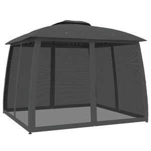 vidaXL Paviljong med dubbelt tak & n&auml;tv&auml;ggar antracit 2,93x2,93 m st&aring;l