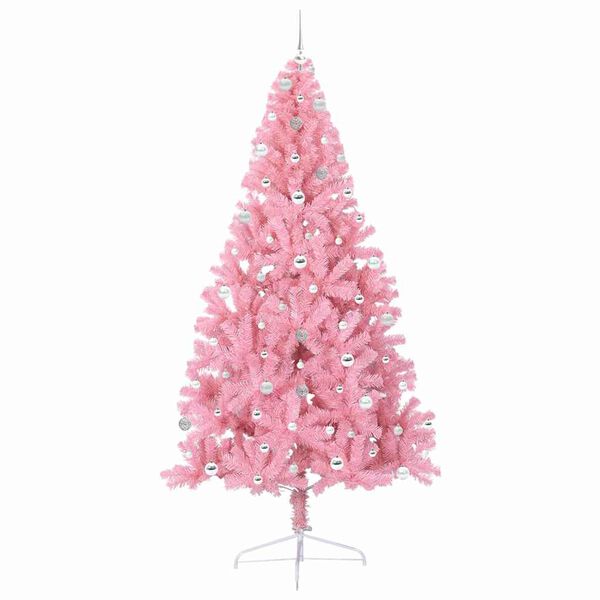 vidaXL Konstgjord F&ouml;rbelyst Julgran med 300 LED-lampor Rosa 240 cm PVC