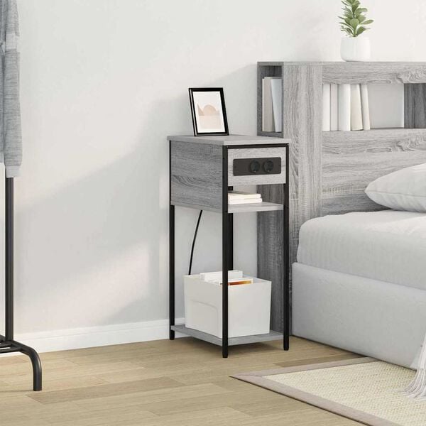 vidaXL Nattduksbord Gr&aring; Sonoma 41 x 28 x 76 cm Konstruerat tr&auml;