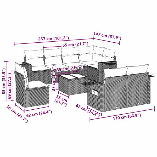 vidaXL Loungegrupp f&ouml;r tr&auml;dg&aring;rden m dynor 9 delar svart konstrottning