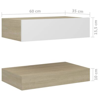 vidaXL Sängbord 2 st vit och sonoma-ek 60x35 cm konstruerat trä