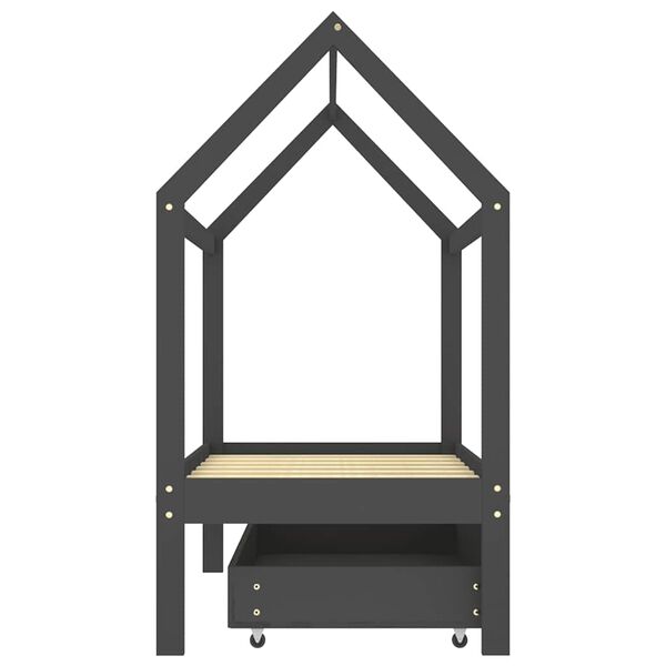 vidaXL Barnsäng med låda mörkgrå massiv furu 70x140 cm