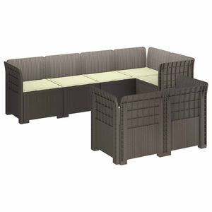 vidaXL 7-sits Soffa med Kuddar Rattanlook PP Ljusgr&aring;