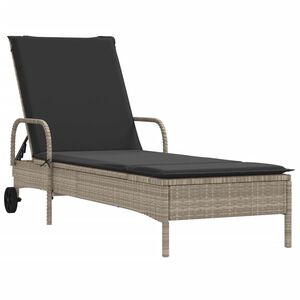 vidaXL Sols&auml;ng med hjul och dyna ljusgr&aring; konstrotting