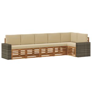vidaXL Sektionsoffgrupp 6 pcs Naturlig och Beige Massivt Akaciatr&auml;