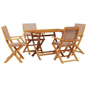vidaXL Matgrupp f&ouml;r tr&auml;dg&aring;rden 5 delar taupe tyg och massivt tr&auml;