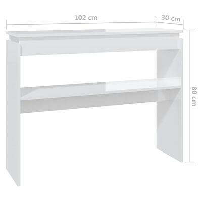 vidaXL Konsolbord vit högglans 102x30x80 cm konstruerat trä