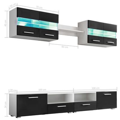 vidaXL TV-möbelset 5 delar med LED-belysning högglans svart