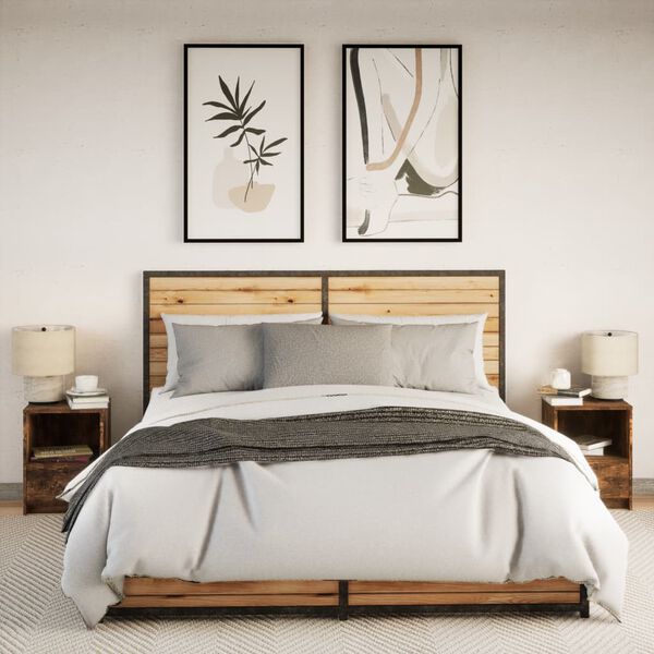 vidaXL S&auml;ngbord med LED-lampor 2 st r&ouml;kf&auml;rgad ek konstruerat tr&auml;