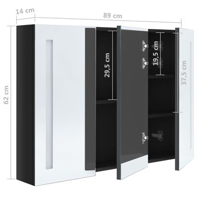 vidaXL Spegelskåp med LED 89x14x62 cm glänsande svart