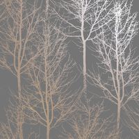 DUTCH WALLCOVERINGS Tapet Rhea Trees grå och roséguld