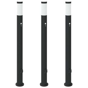 vidaXL Pollare med sensor och uttag 3 st 110 cm rostfritt st&aring;l IP44