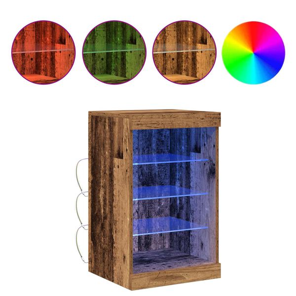 vidaXL LED-sido bord Gammalt tr&auml; 41 x 37 x 67 cm Konstruerat tr&auml;