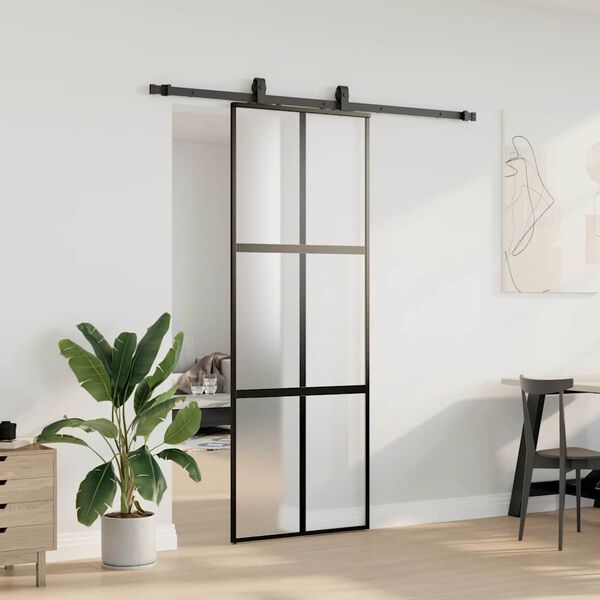 vidaXL Skjutdörr med beslag svart 76x205 cm härdat glas