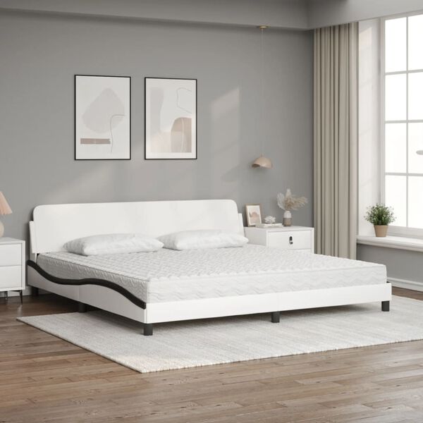 vidaXL Bed with Mattress "Dover" White and Black 200x200 cm Faux Leather