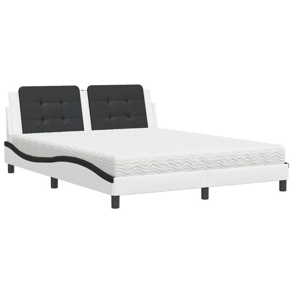vidaXL Bed with Mattress "Zadar" White and Black 160x200 cm Faux Leather