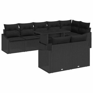 vidaXL Tr&auml;dg&aring;rdsoffset med kudde med lagring 9 pcs Svart konstrotting