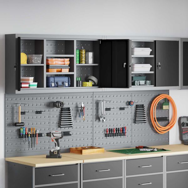 vidaXL Verktygssk&aring;psset med hylla 6 pcs Svart Pulverlackerat st&aring;l