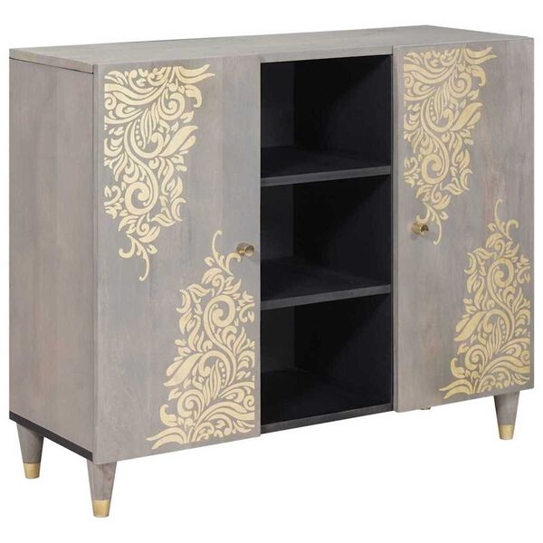 vidaXL Sideboard Grå och Guld 90 x 33 x 75 cm Massivt mangoträ