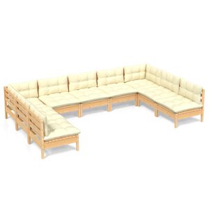 vidaXL Loungegrupp med gr&auml;ddvita dynor 9 delar massiv furu